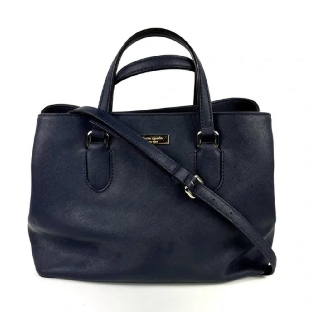 Kate Spade Navy Blue Saffron Leather Laurel Way Crossbody Open Top Bag EUC